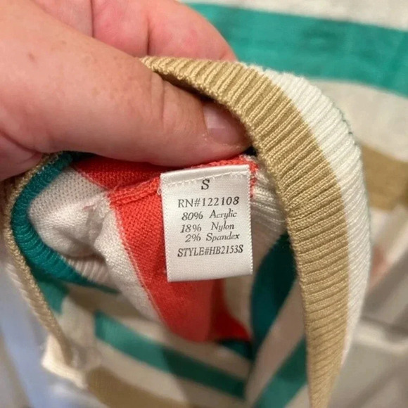 Mak B by Mak pink green tan striped cardigan size Small - Picture 4 of 5